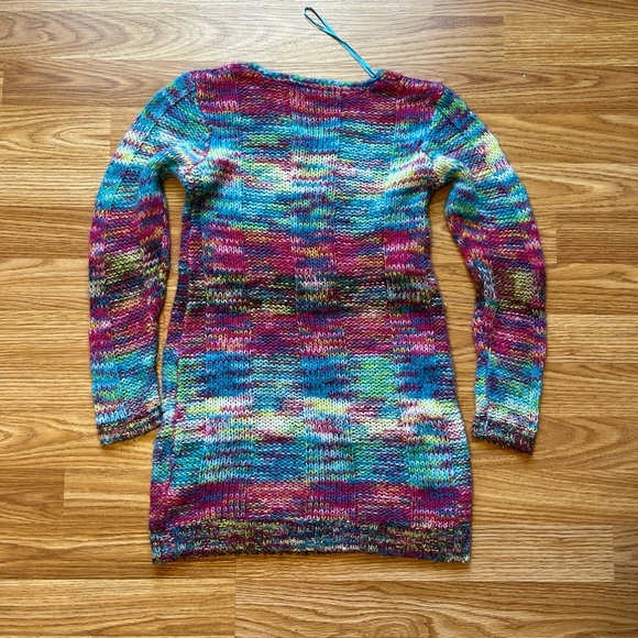 Multicolored knitted jumper with mini V-neckline & long sleeves, with 2 pockets - Picture 6 of 6